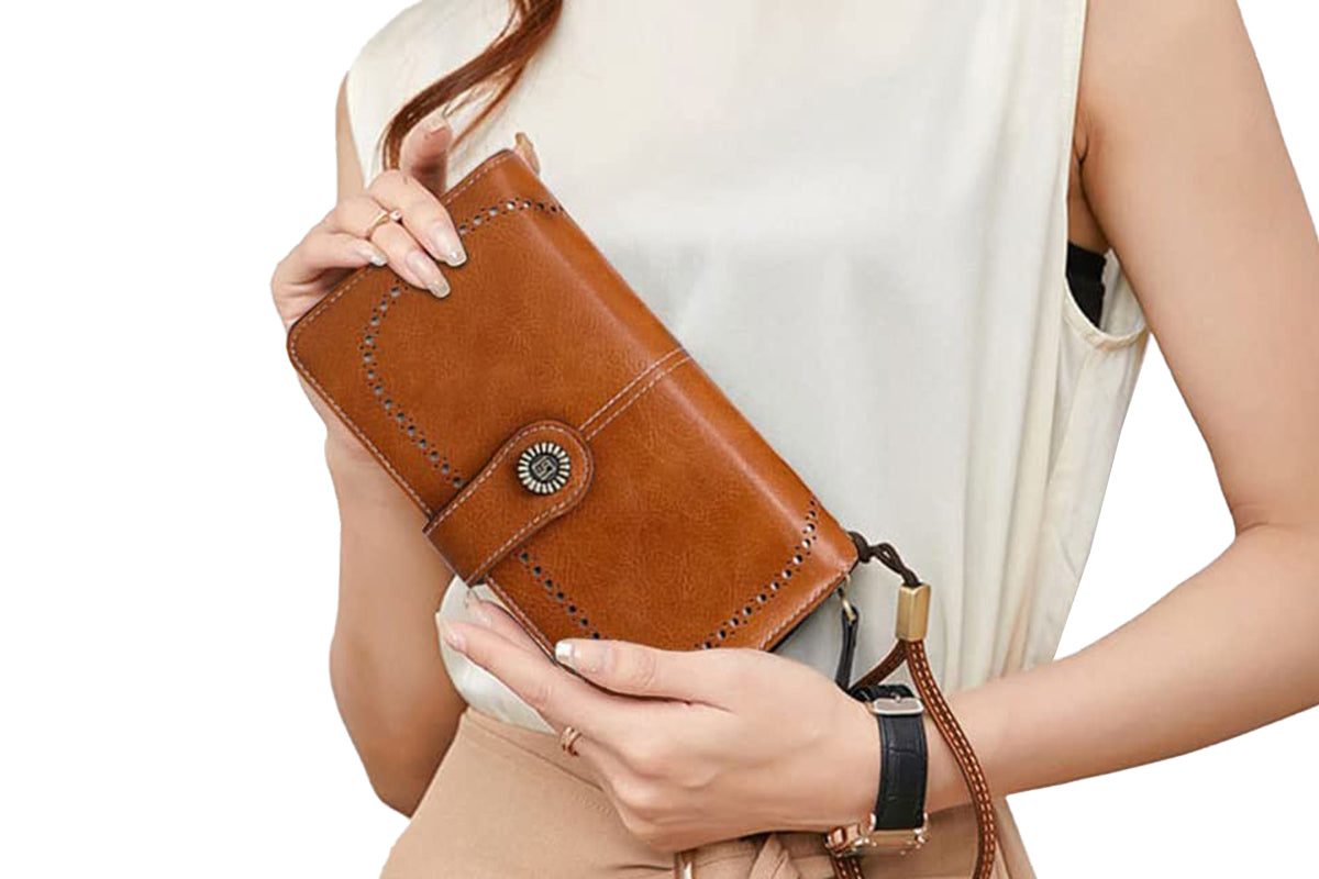 Wallet with Money Clip RFID Blocking Minimalist PU Leather for men women-Brown