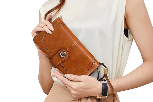 Wallet with Money Clip RFID Blocking Minimalist PU Leather for men women-Brown