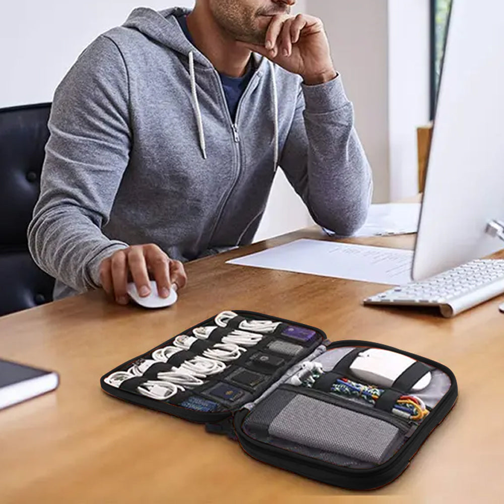 2Pcs Travel Cable Organizer Data Cable Electronics Accessories Storage Bag -Black