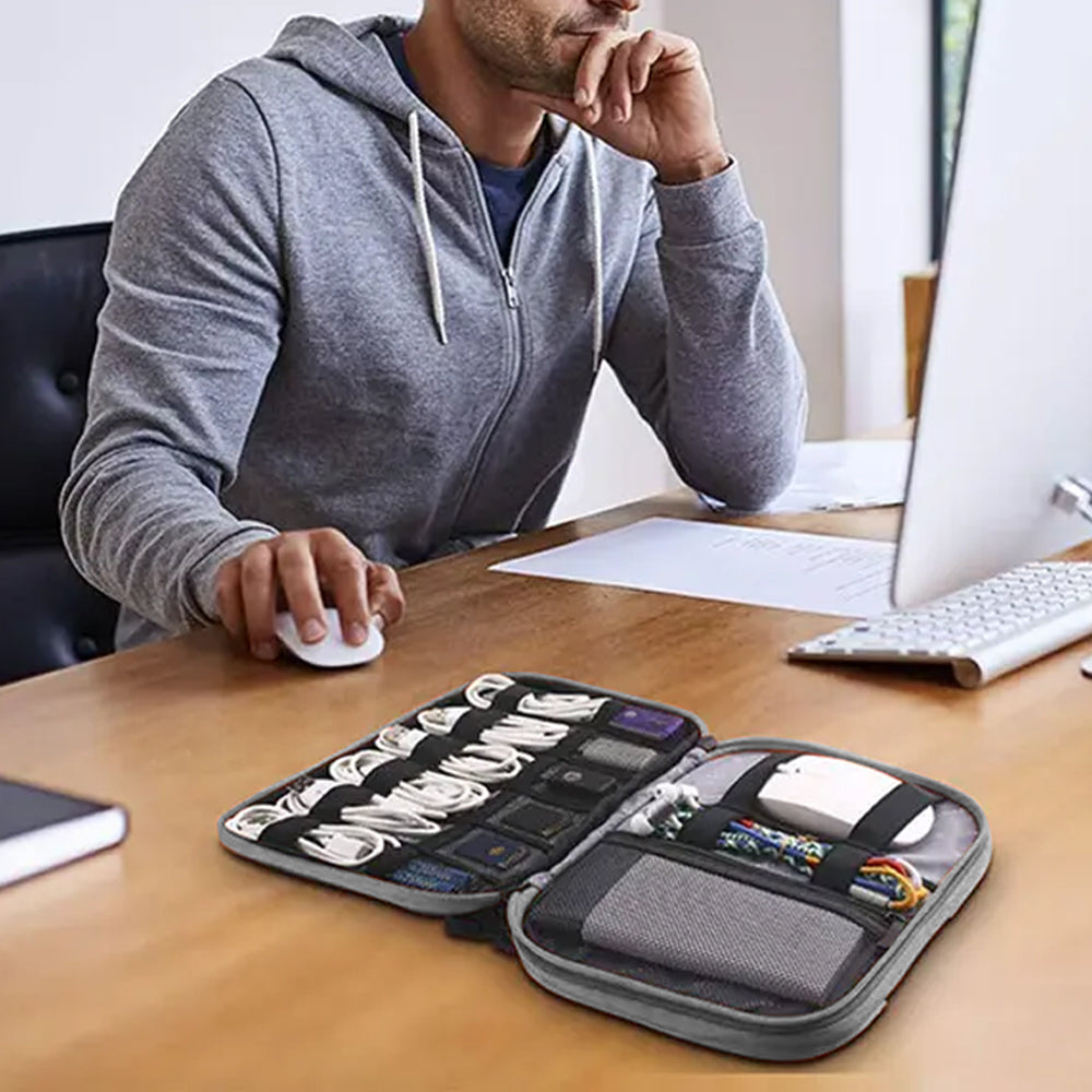 2Pcs Travel Cable Organizer Data Cable Electronics Accessories Storage Bag -Gray