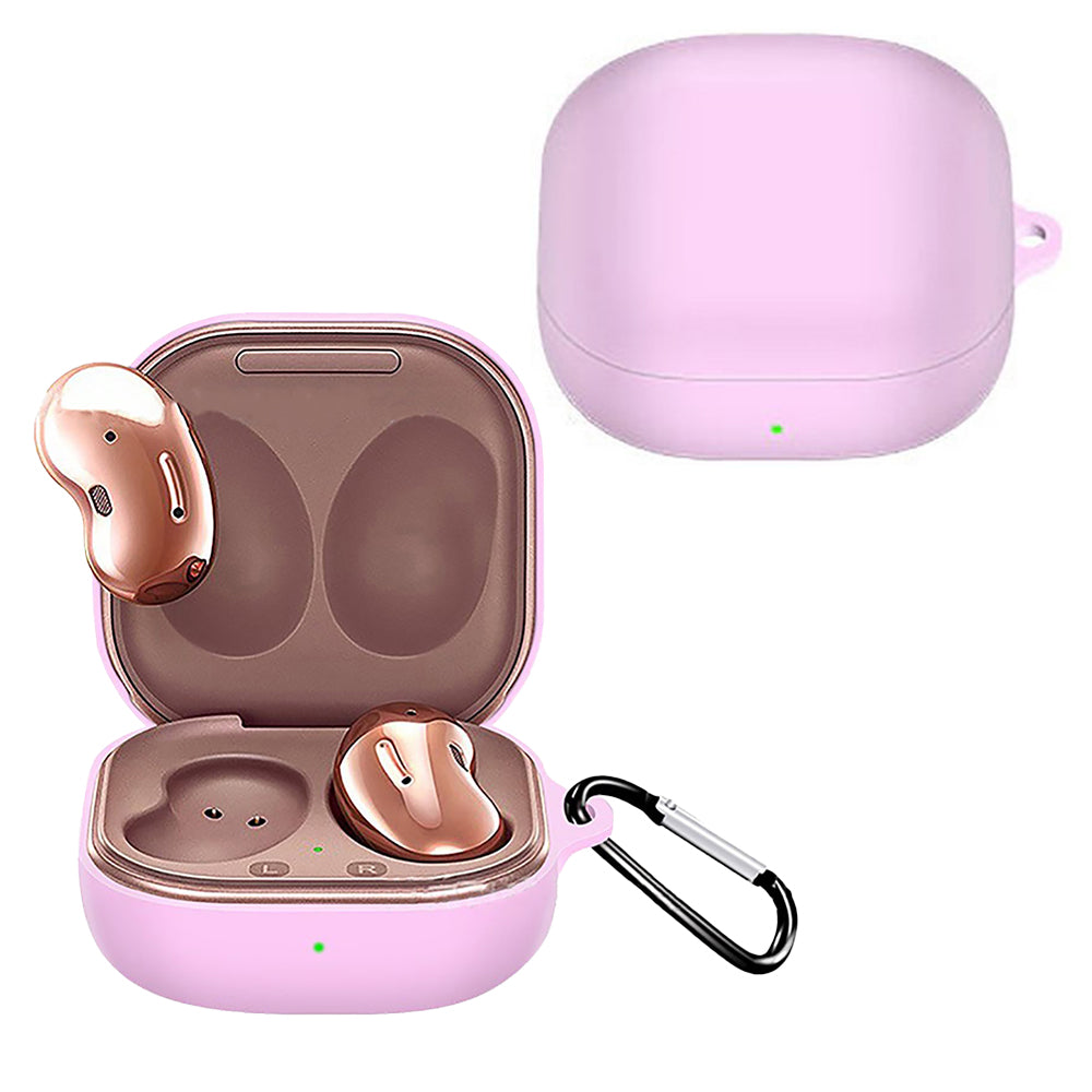 Silicone Earbuds Case 2pcs Silicone Protective Case Wireless Earphone Cover for Samsung Galaxy Buds2/ Buds Live/Buds Pro with Carabiner -Pink and White
