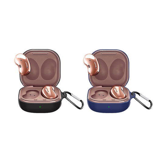 Silicone Earbuds Case 2pcs Silicone Protective Case Wireless Earphone Cover for Samsung Galaxy Buds2/ Buds Live/Buds Pro with Carabiner -Black and Blue