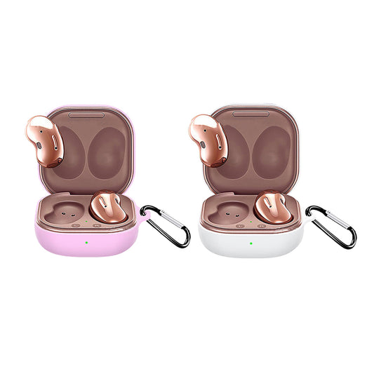 Silicone Earbuds Case 2pcs Silicone Protective Case Wireless Earphone Cover for Samsung Galaxy Buds2/ Buds Live/Buds Pro with Carabiner -Pink and White