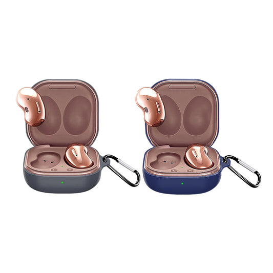 Silicone Earbuds Case 2pcs Silicone Protective Case Wireless Earphone Cover for Samsung Galaxy Buds2/ Buds Live/Buds Pro with Carabiner -Blue and Grey