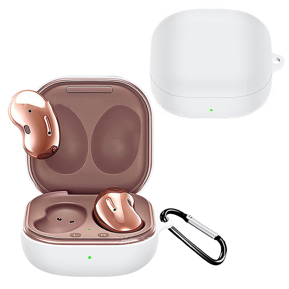 Silicone Earbuds Case 2pcs Silicone Protective Case Wireless Earphone Cover for Samsung Galaxy Buds2/ Buds Live/Buds Pro with Carabiner -Pink and White