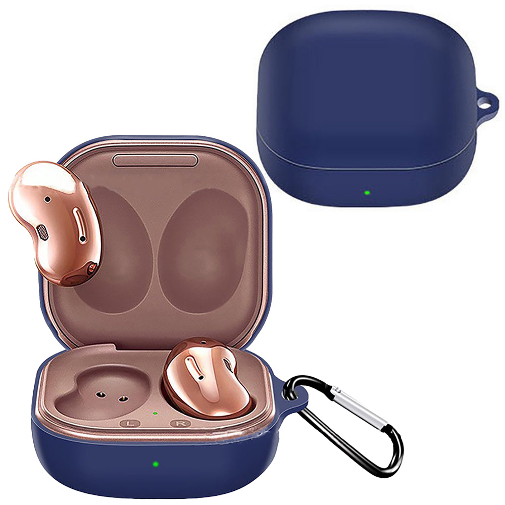 Silicone Earbuds Case Silicone Protective Case Wireless Earphone Cover for Samsung Galaxy Buds2/ Buds Live/Buds Pro with Carabiner -Blue