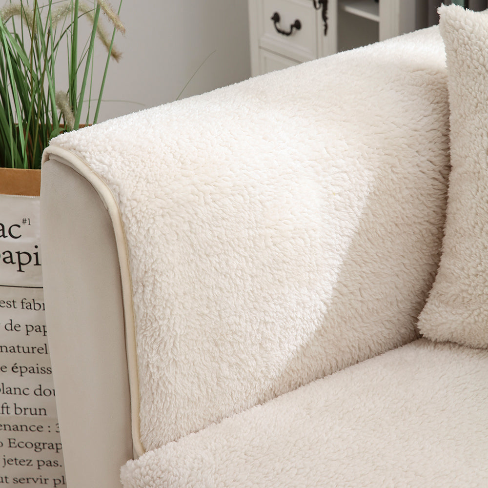 Sofa Cover Plush Sofa Cover Couch Cover Anti-slip Sofa Slipcover Furniture Protective Cover-Beige