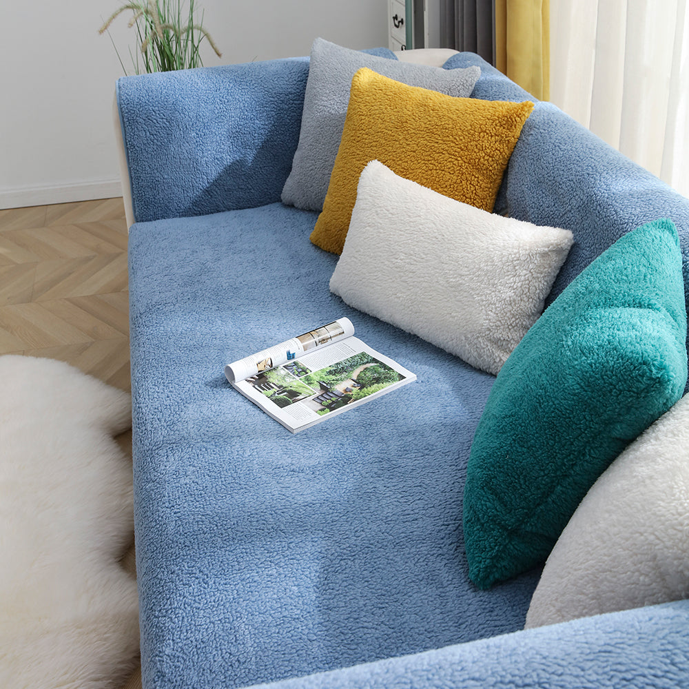 Sofa Cover Plush Sofa Cover Couch Cover Anti-slip Sofa Slipcover Furniture Protective Cover-Blue