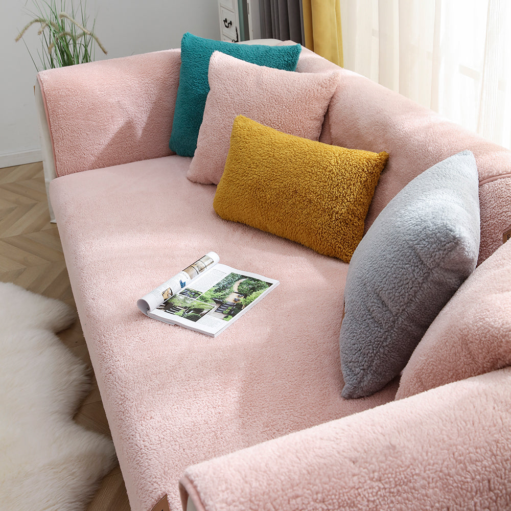 Sofa Cover Plush Sofa Cover Couch Cover Anti-slip Sofa Slipcover Furniture Protective Cover-Pink