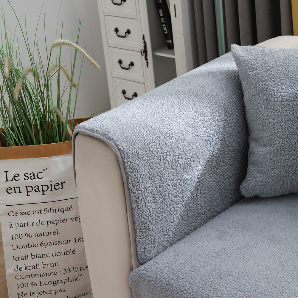 Sofa Cover Plush Sofa Cover Couch Cover Anti-slip Sofa Slipcover Furniture Protective Cover-Grey