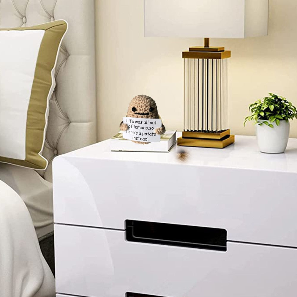 2 X Positive Potato Dolls with Positivity Affirmation Card Knitted Potato Inspired Toy Desktop Decoration