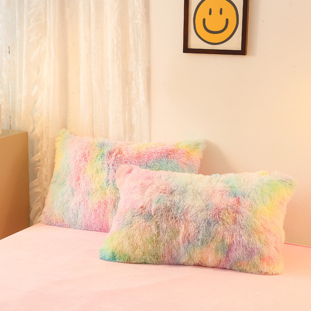 Plush Duvet Cover Set Soft Fluffy Quilt Cover Warm Durable Bedding Set -Rainbow