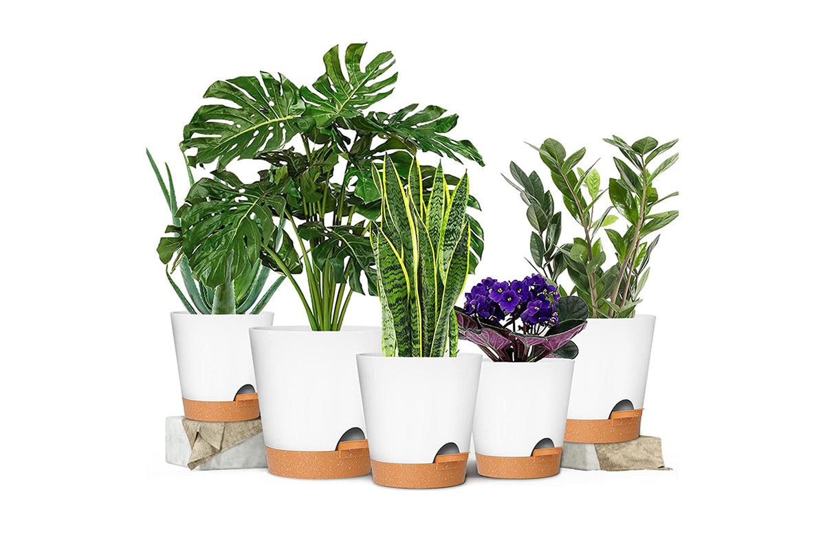 6Pcs Plastic Plant Flower Pots Self Watering Planters Sets-White