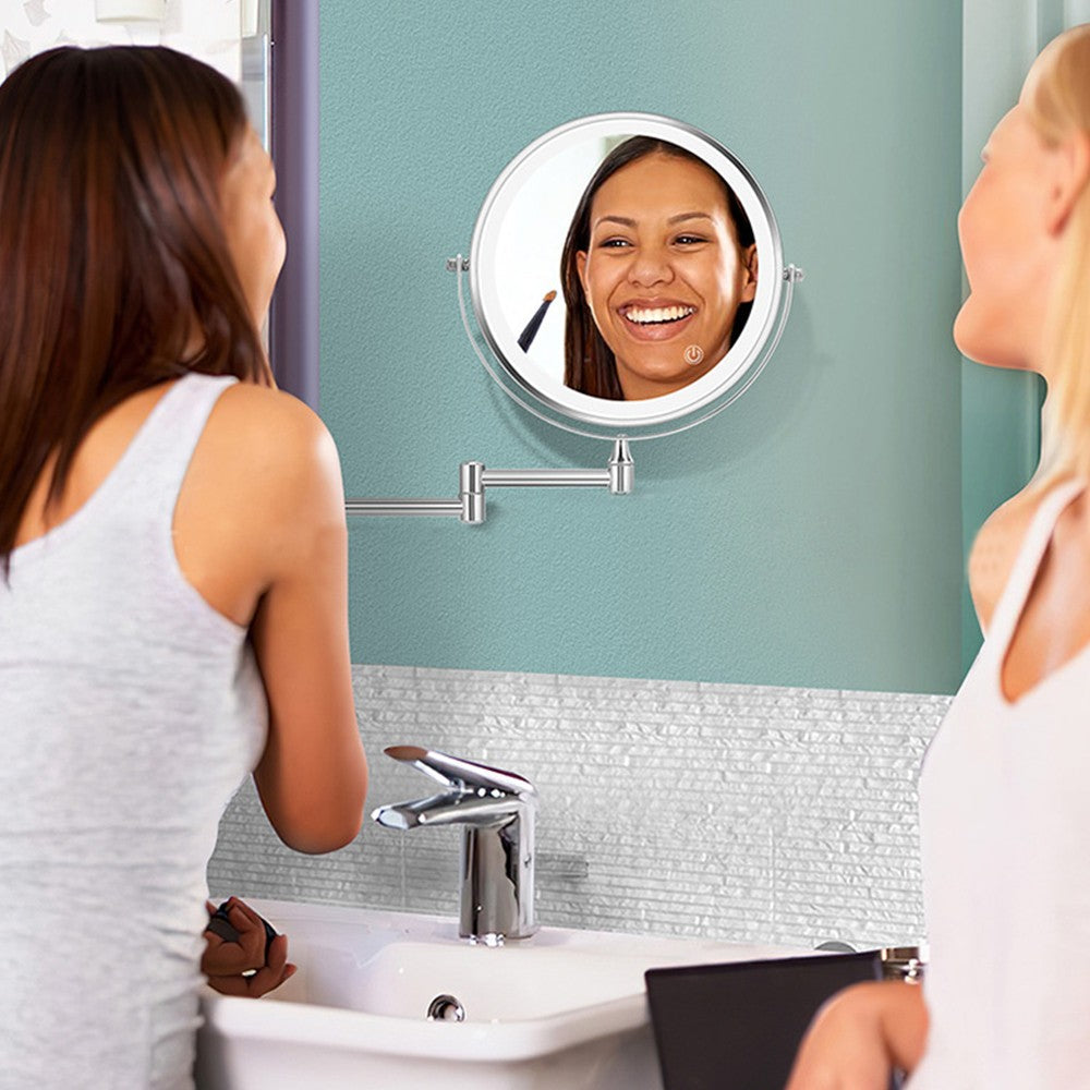 10X 8-inch Wall Mounted Magnifying Makeup Mirror with LED Light Dual Side