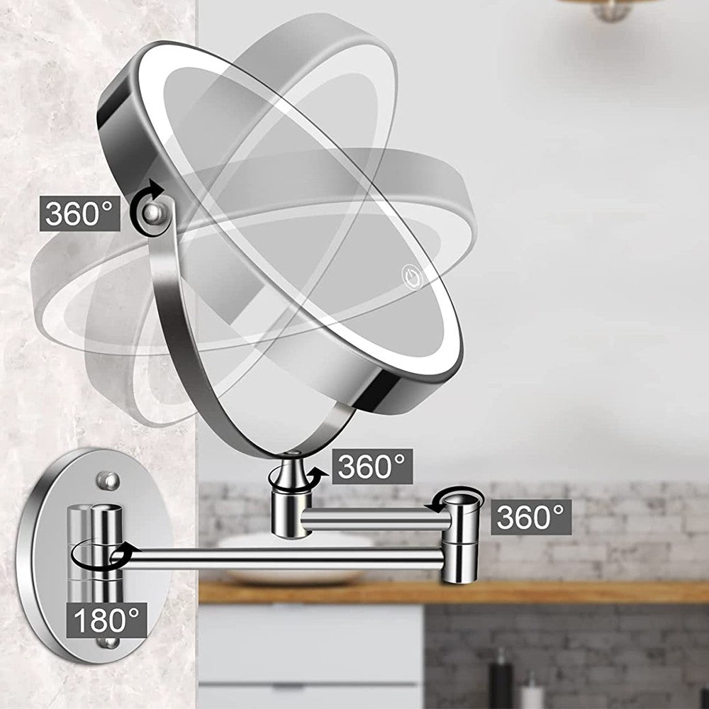 10X 8-inch Wall Mounted Magnifying Makeup Mirror with LED Light Dual Side