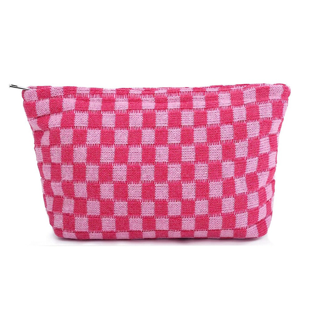 2Pcs Checkered Makeup Bags Travel Toiletry Bag Organizer Makeup Storage Bags Pink