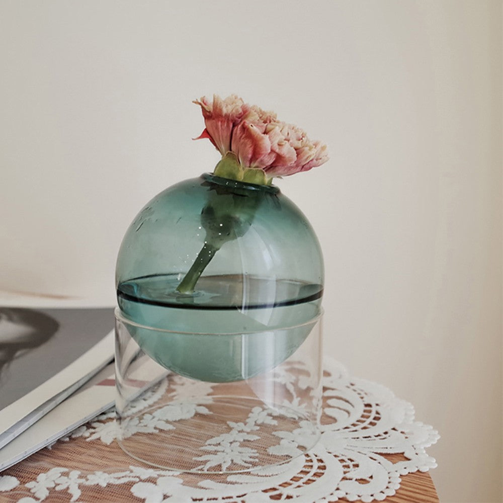 2Pcs Tabletop Glass Ball Vase Flower Planter Pot Terrarium Container Home Decoration Style 2