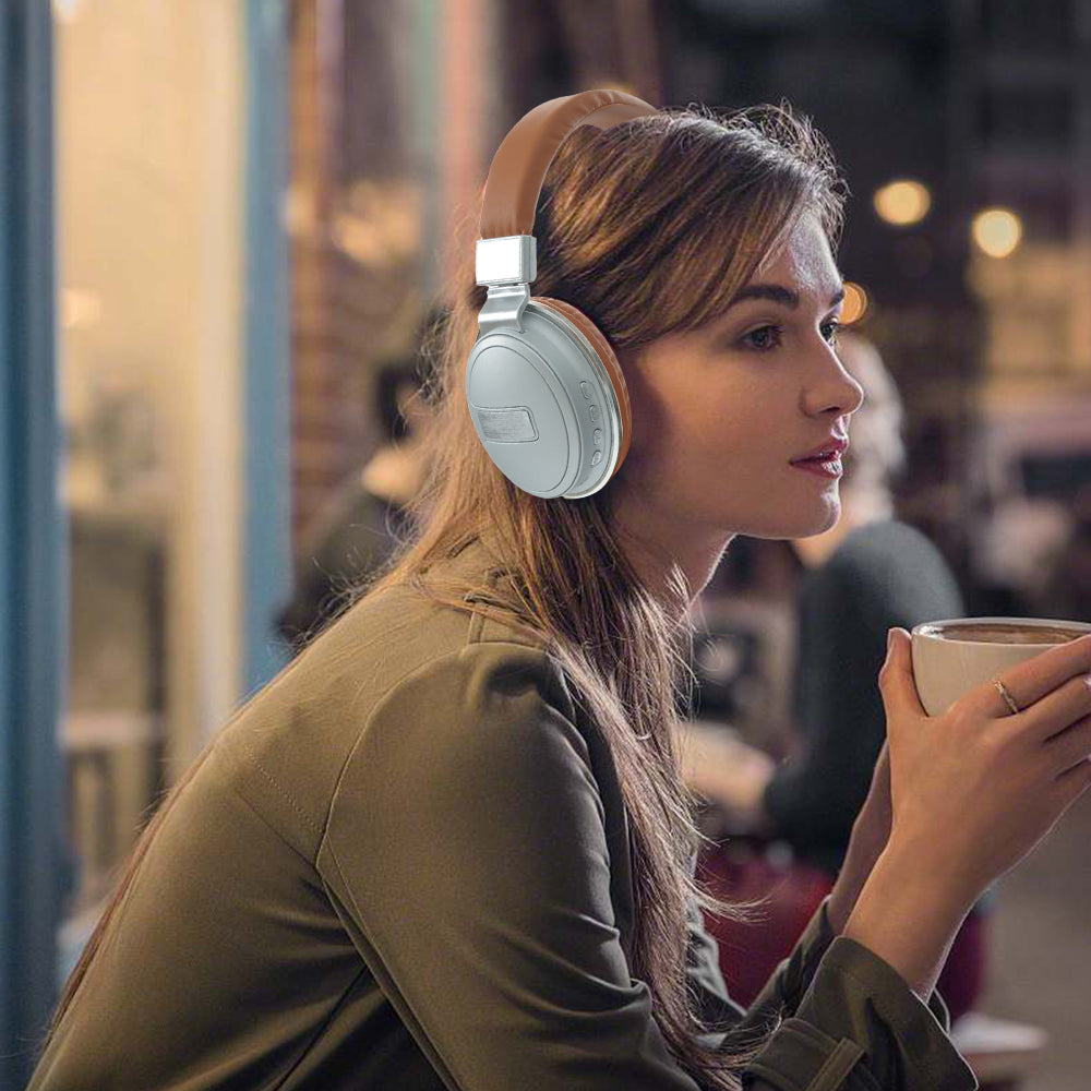 Foldable Wireless Bluetooth 5.0 Earphones Rechargeable Headset Brown