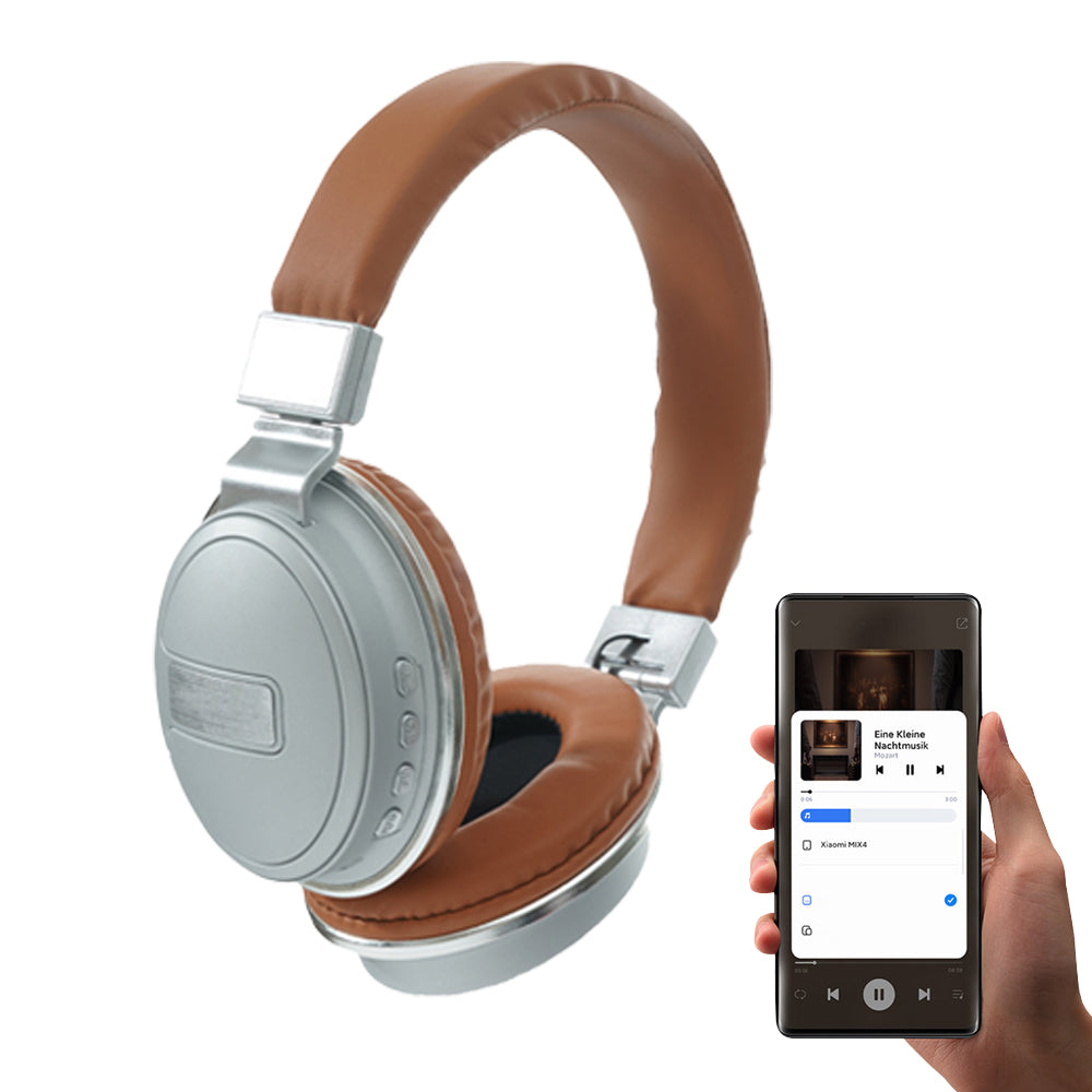 Foldable Wireless Bluetooth 5.0 Earphones Rechargeable Headset Brown