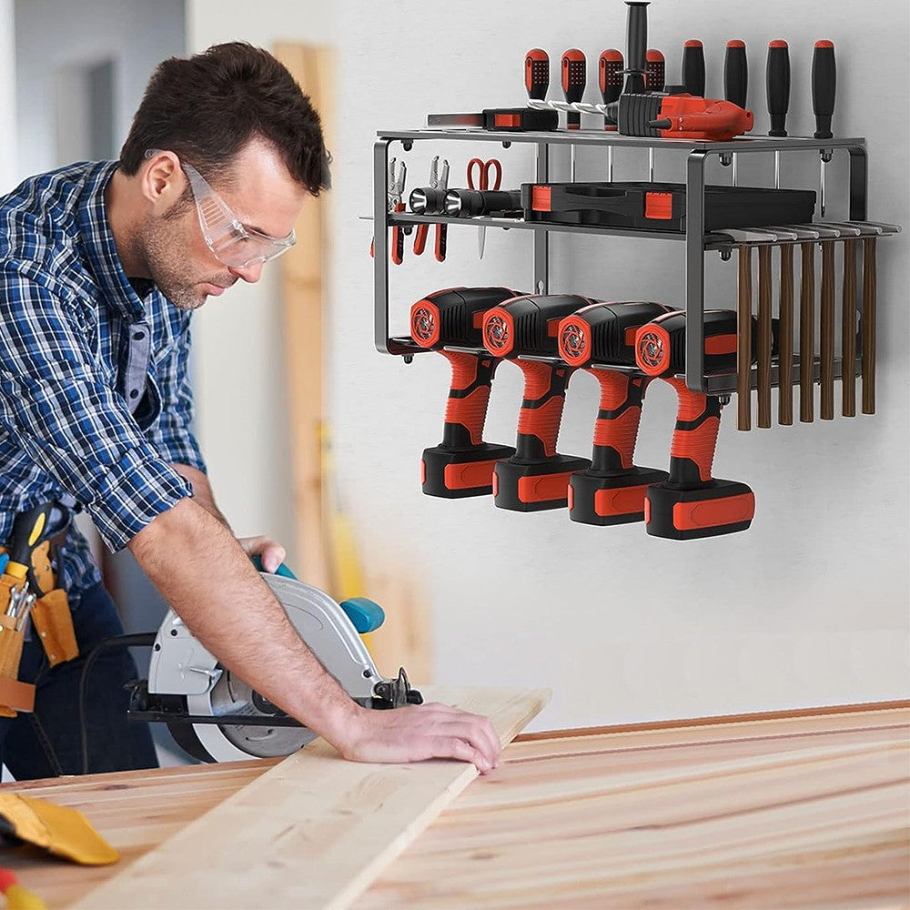 3 Layers Power Drill Tool Holder Wall Mounted Tool Storage Rack