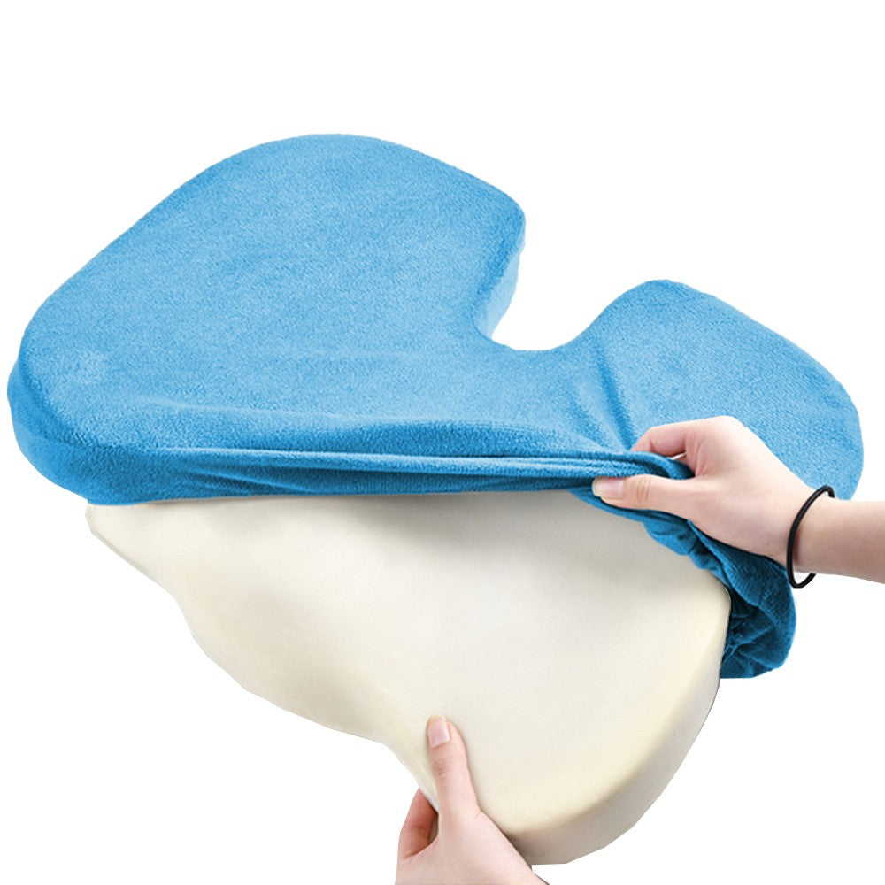 Memory Foam Seat Cushion and Lumbar Support Pillow for Office Chair Car Blue