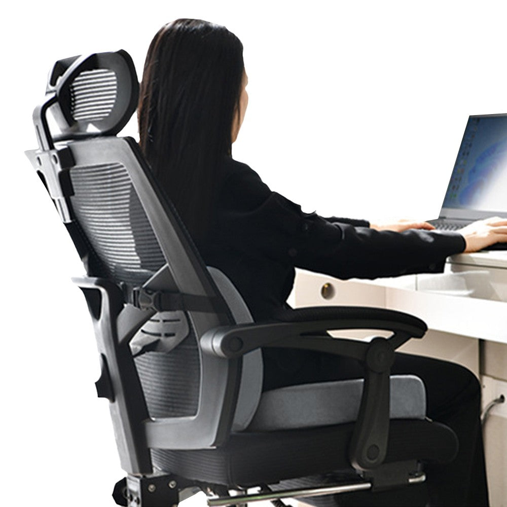 Memory Foam Seat Cushion and Lumbar Support Pillow for Office Chair Car Grey
