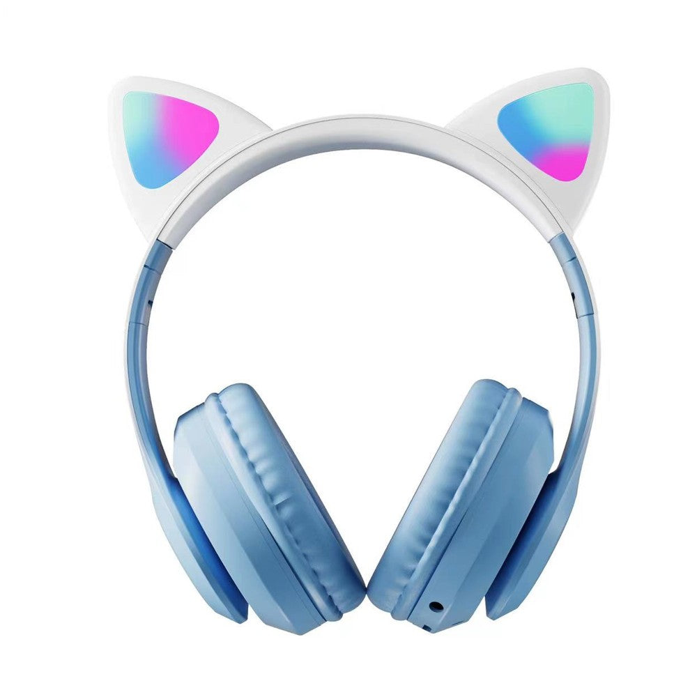 Foldable Wireless Bluetooth 5.3 Headphones LED Illuminated Cat Ear 3D Stereo Headset Sky Blue