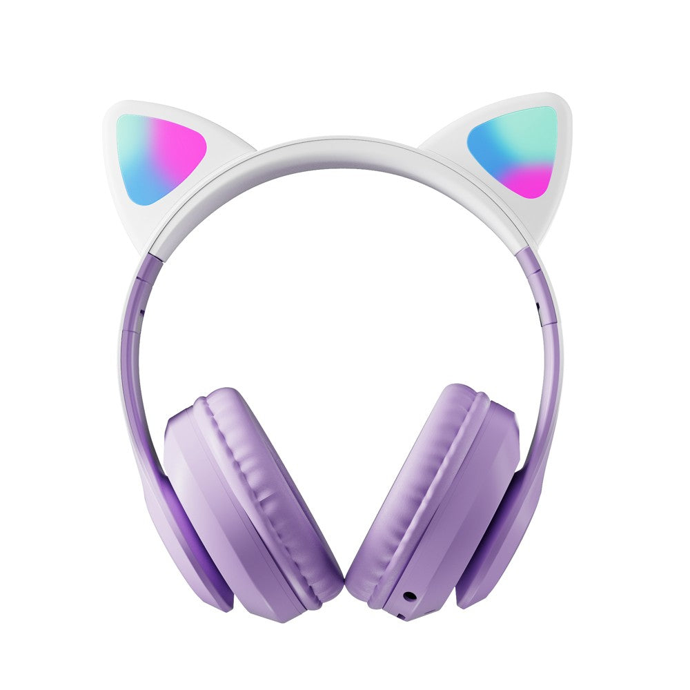 Foldable Wireless Bluetooth 5.3 Headphones LED Illuminated Cat Ear 3D Stereo Headset Purple