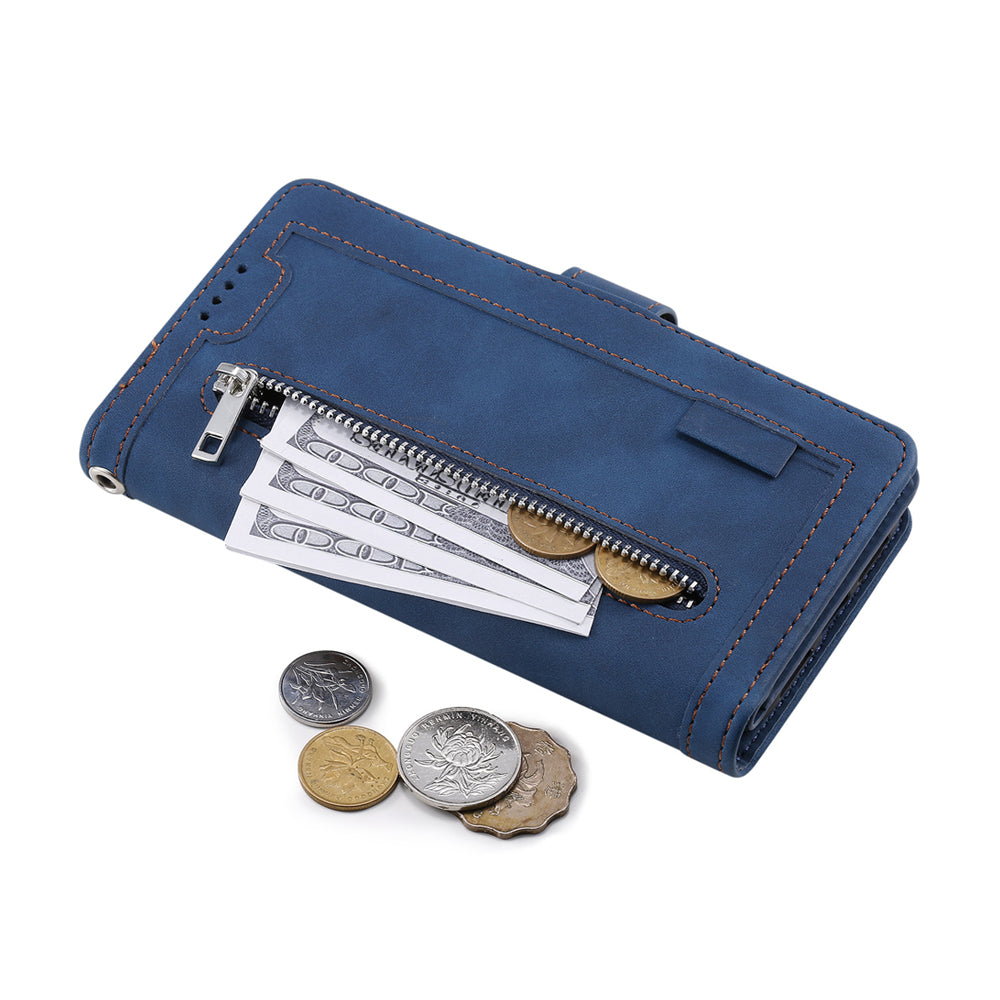 For iPhone 15 Series Case PU Leather iPhone Wallet Flip Cover Blue