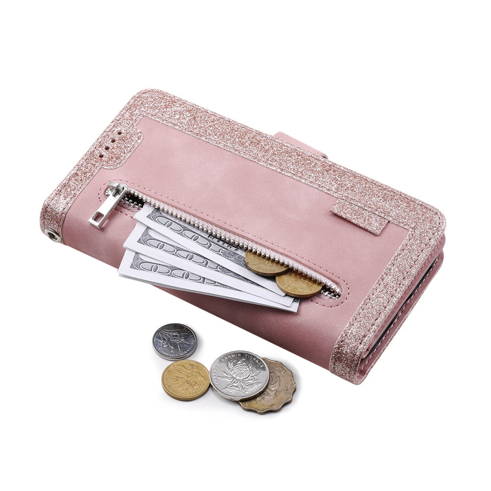 For iPhone 15 Series Case PU Leather iPhone Wallet Flip Cover Pink