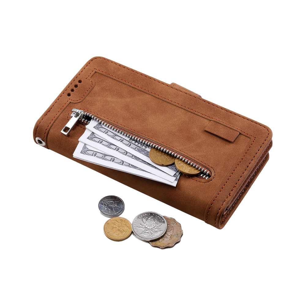 For iPhone 15 Series Case PU Leather iPhone Wallet Flip Cover Brown