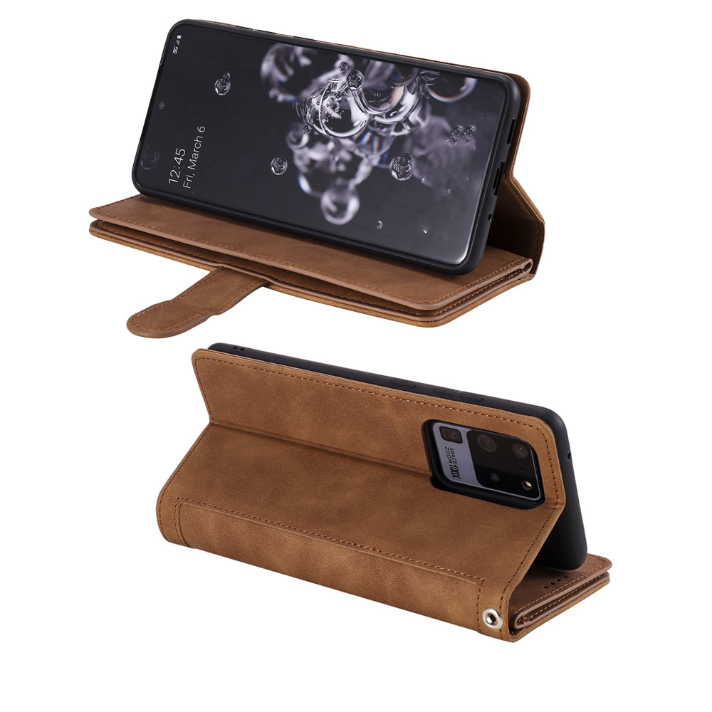 For iPhone 15 Series Case PU Leather iPhone Wallet Flip Cover Brown
