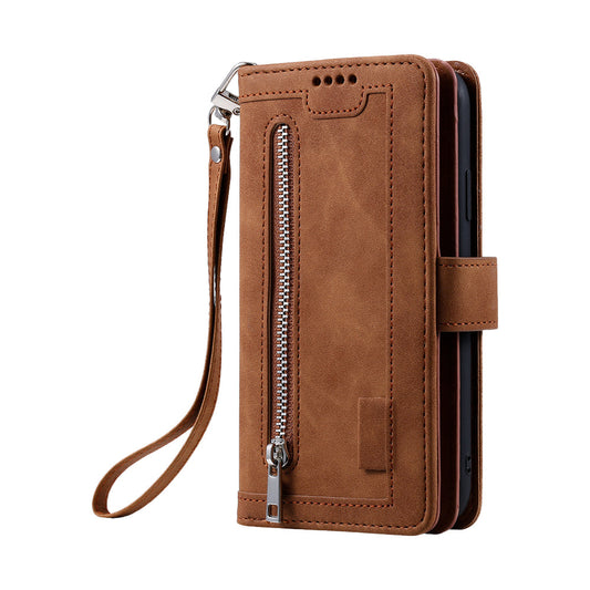 For iPhone 15 Series Case PU Leather iPhone Wallet Flip Cover Brown