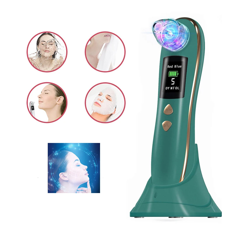 Electric Blackhead Remover Vacuum Face Pore Cleaner with 6 Suction Heads Green