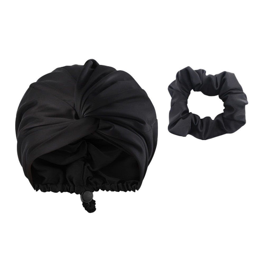 Adjustable Satin Hair Bonnet Sleeping Night Cap Hair Wrap Turban Black