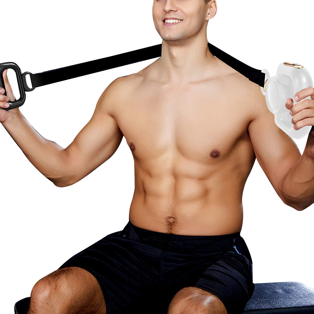 Handheld Muscle Massager with Massage Belt and 4 Massage Heads White
