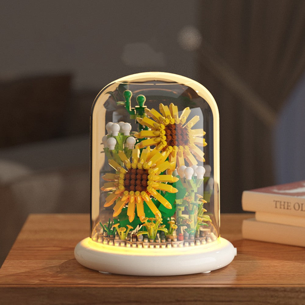 Flower Bouquets Building Toys Flower Building Blocks Kit with Dust Cover Home Office Desk Decor Style 1