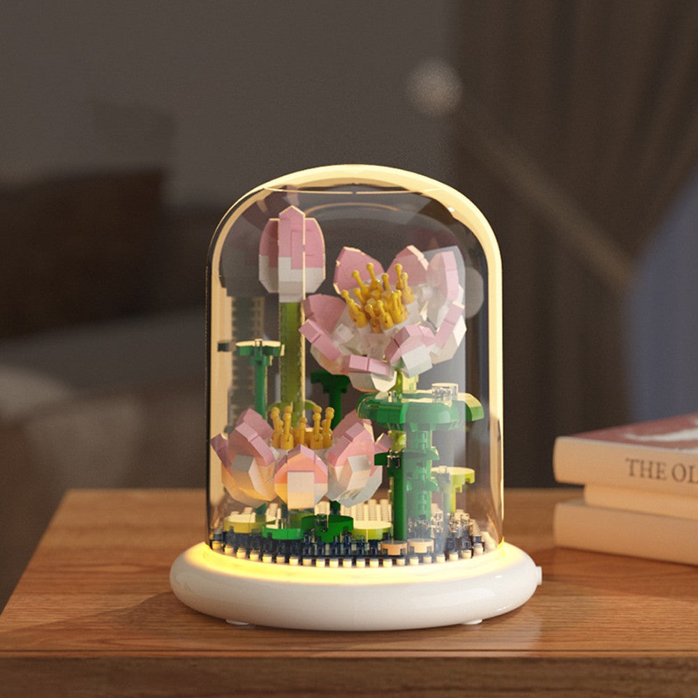 Flower Bouquets Building Toys Flower Building Blocks Kit with Dust Cover Home Office Desk Decor Style 4