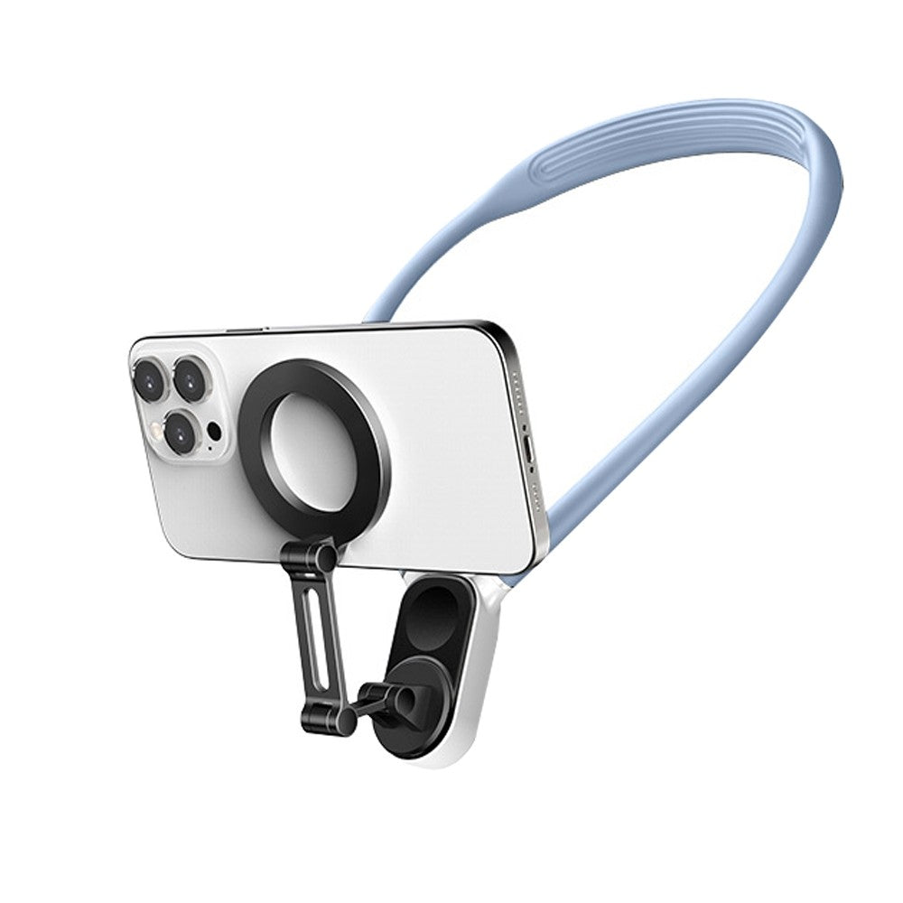 Foldable Hand Free Phone Gopro Holder Rotating Magnetic Neck Mount for Phones POV/Vlog Selfie Video Recording Mount Blue