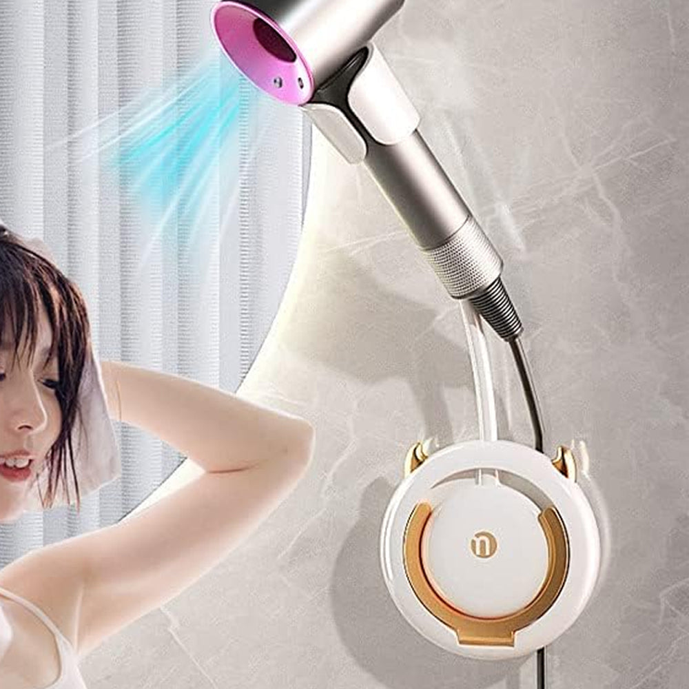 Hands-Free Fixed Hair Dryer Holder Punch Free Wall Mount Lazy Hair Dryer Bracket White