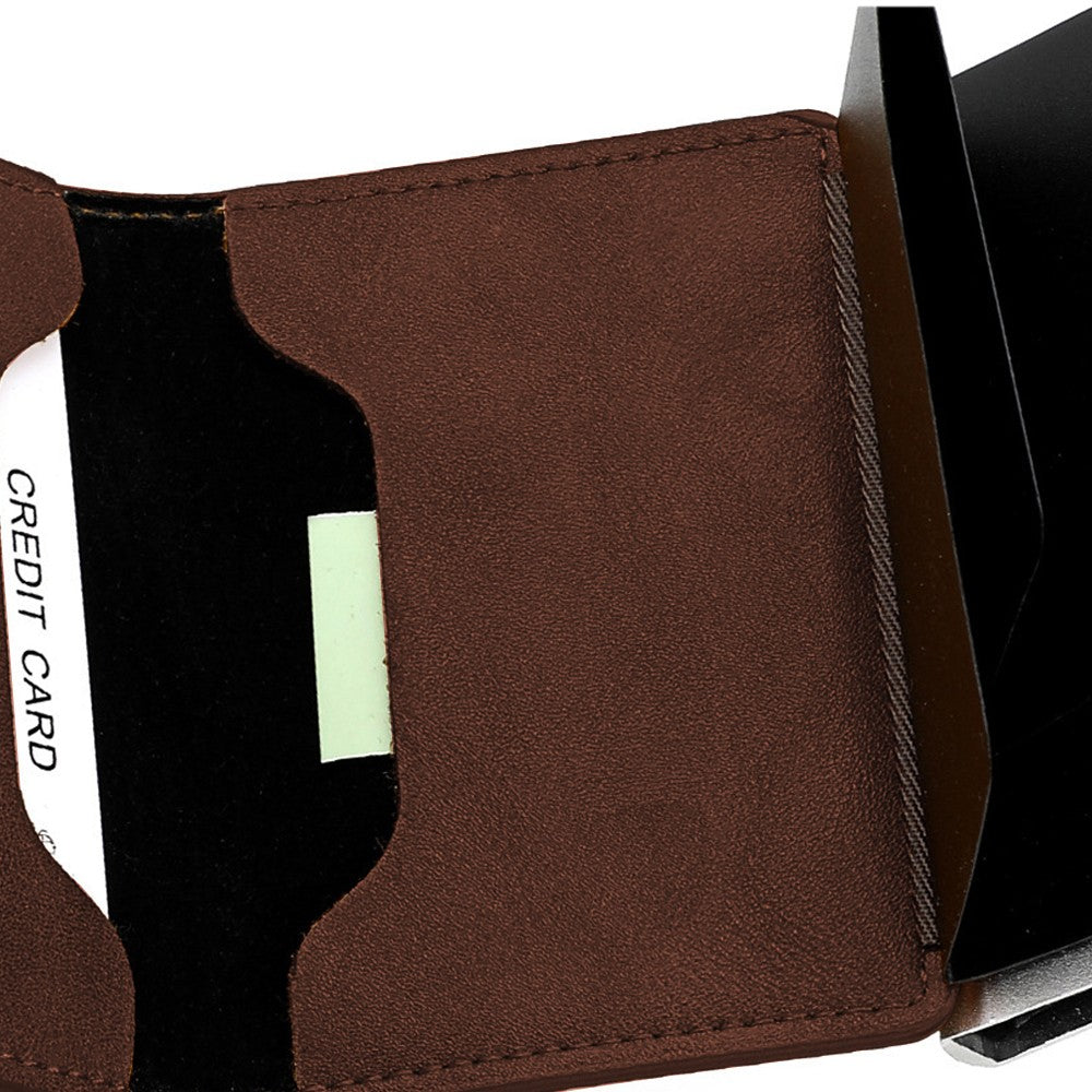 2Pcs Mens Pop-up RFID Blocking Card Holder Wallet PU Leather Purse