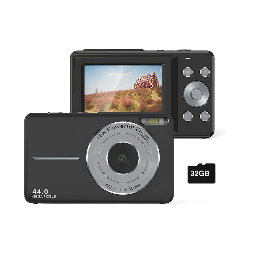 16X Zoom Digital Camera with 32GB Card 1080P Mini Video Camera for Teens Kids Black