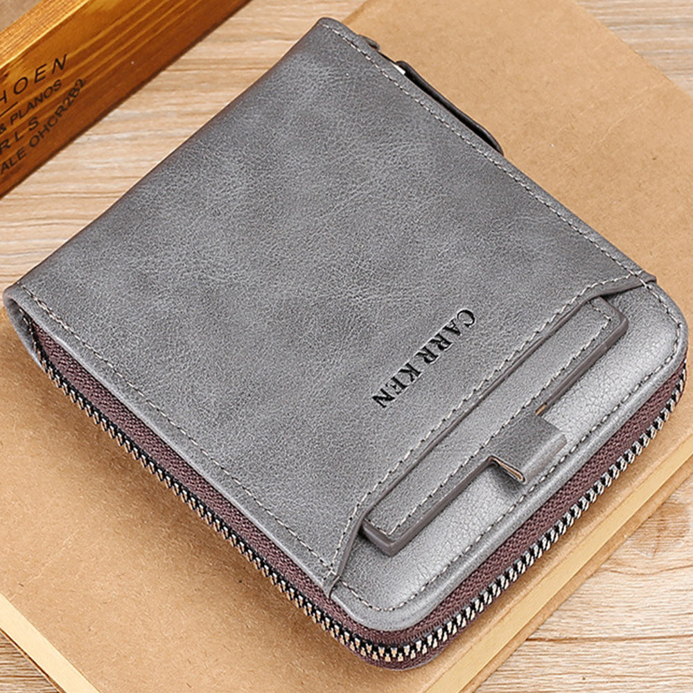 2Pcs Men PU Bifold Zip Around Wallet Credit Card ID Holder Brown+Grey