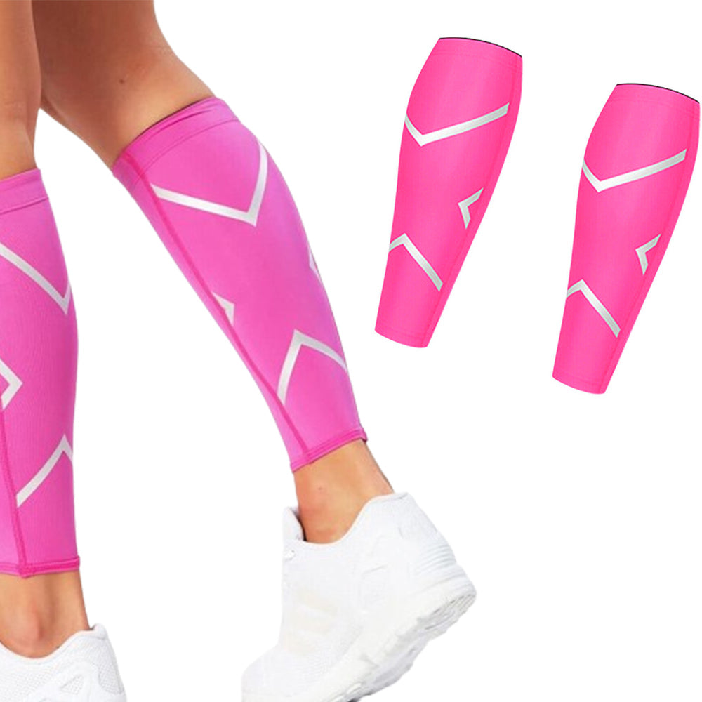 Pair of Compression Calf Sleeve Elastic Leg Brace for Sports Running Rose Red