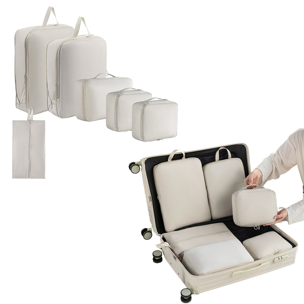 6Pcs Set Packing Cubes for Suitcases Travel Luggage Organizers Clothing Sorting Bags Beige