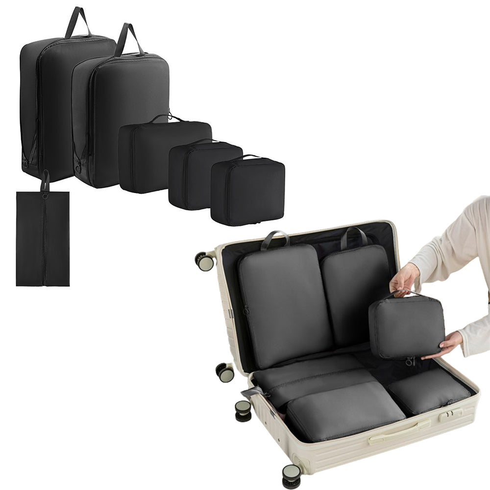 6Pcs Set Packing Cubes for Suitcases Travel Luggage Organizers Clothing Sorting Bags Black