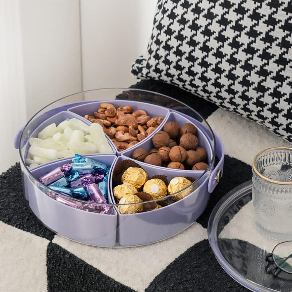 Divided Serving Tray with Lid Portable Snack Platters Charcuterie Container for Parties Picnic Purple