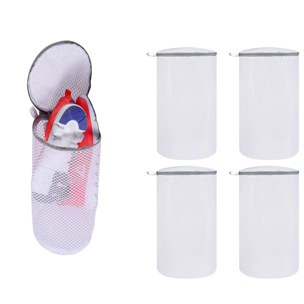 4Pcs Cylinder Mesh Shoe Washing Bags Shoe Laundry Bags with Zipper for Sneakers Running Shoes Socks
