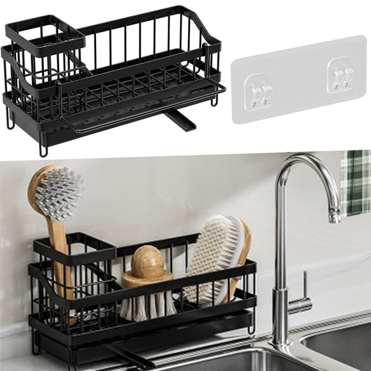 Wall Mount Sponge Rack Sink Caddy Organizer with High Brush Holder for Kitchen Essentials