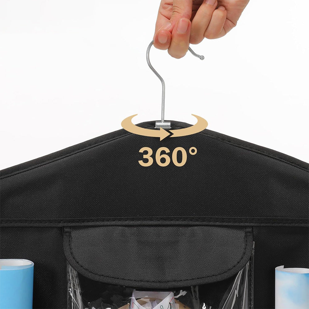Hanging Wrapping Paper Storage Bag Double-Sided Gift Wrap Organizer Holder Black